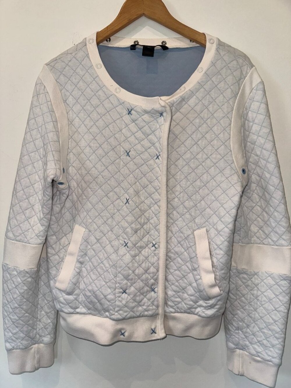 Marc Jacobs Women's Light Blue Quilted Snap Jacket Bomber Y2K Sweatshirt